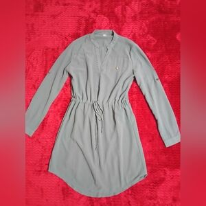 Tea n Cup Gray Long Sleeve Raglan Shirt Dress